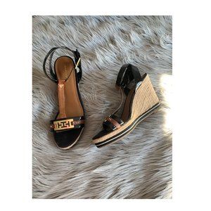 Black and Tan wedge sandal espadrille